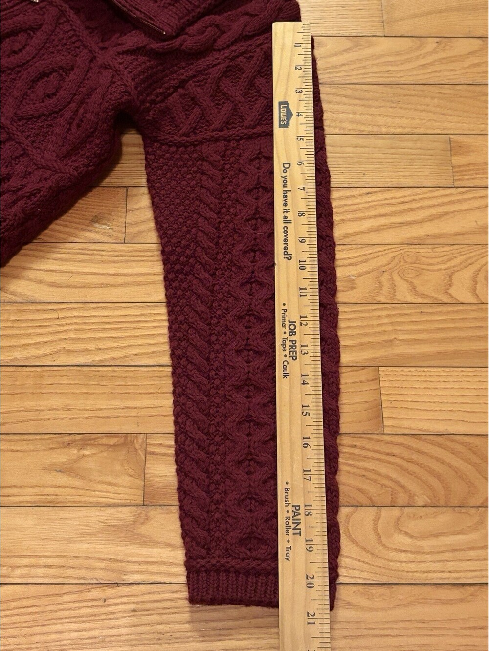 Aran Crafts Ireland 100% Merino Wool Cable Knit Full Zip Cardigan Size M Wine - Picture 7 of 7
